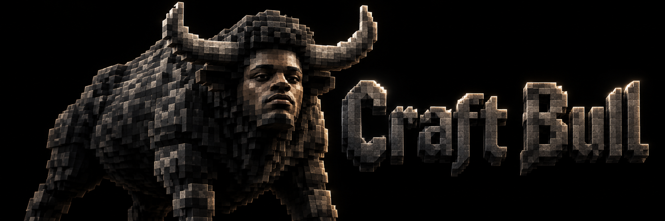 Voxel bull with stone-text title Craft Bull